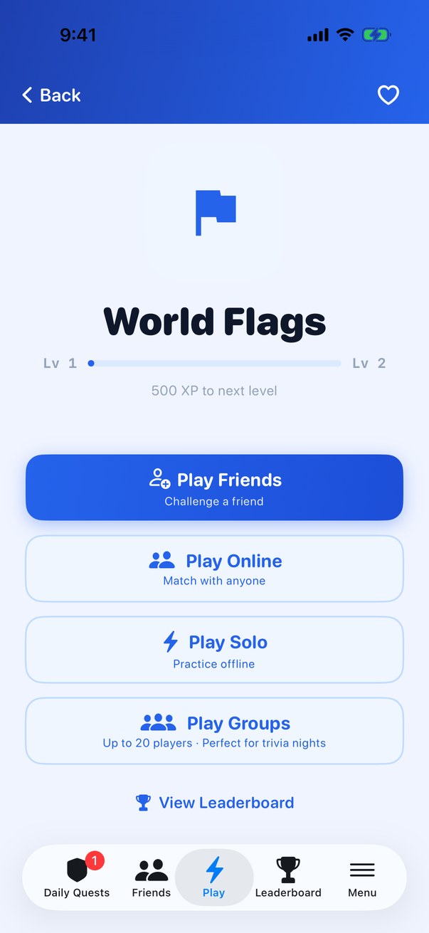 Quiz Me game modes in app