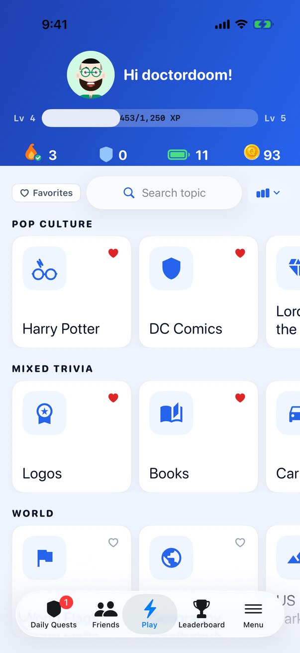 Quiz Me Home Screen