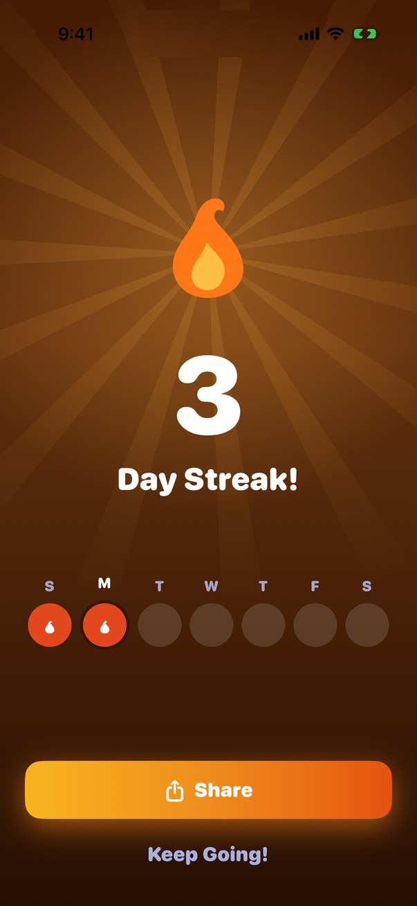 Quiz Me — daily streak celebration